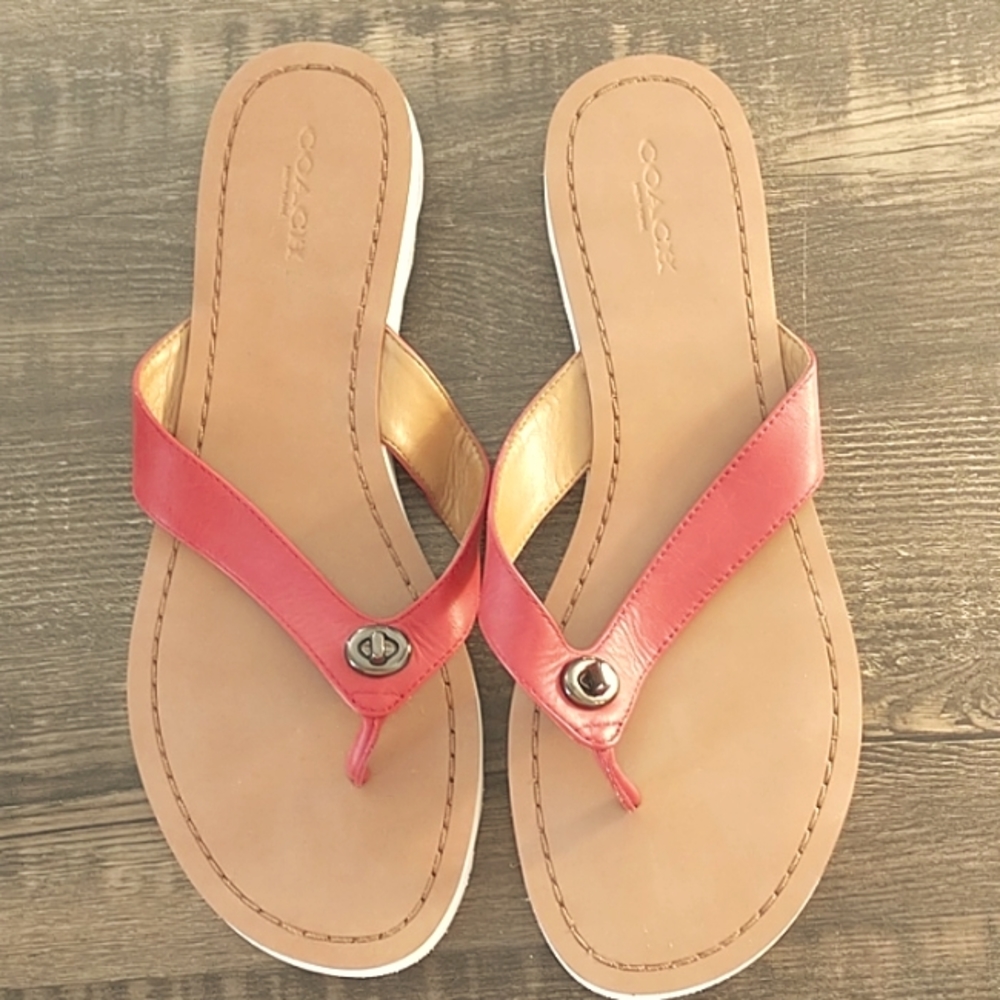 Coach Red Leather Flip Flops
